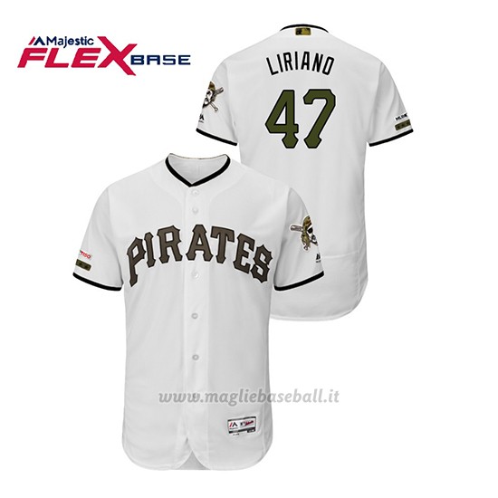 Maglia Baseball Uomo Pittsburgh Pirates Francisco Liriano 150th Aniversario Patch Autentico Flex Base Bianco